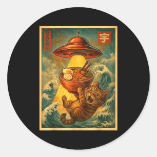 Cat Ramen Ufo Funny Men Women Teens Kids Japanese Classic Round Sticker