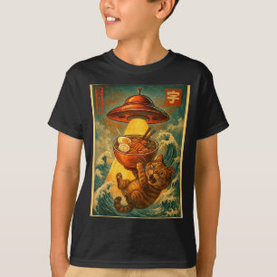 Cat Ramen Ufo Funny Men Women Teens Kids Japanese T-Shirt