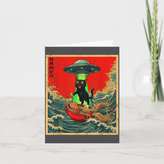 Cat Ramen Ufo Japanese Anime Graphic Tees Men Wome Card (Front)