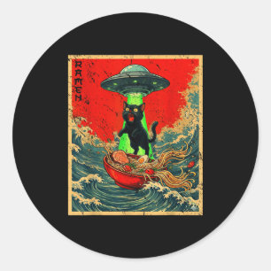 Cat Ramen Ufo Japanese Anime Graphic Tees Men Wome Classic Round Sticker
