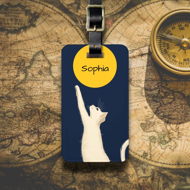 Cat Reaching for the Moon Luggage Tag (Creator Uploaded)