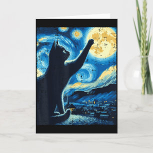 Cat Reaching Moon Starry Night Funny Kitten Men Wo Card