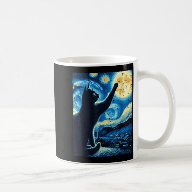 Cat Reaching Moon Starry Night Funny Kitten Men Wo Coffee Mug (Right)