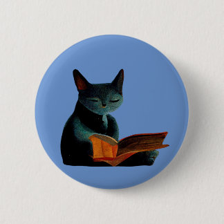 Cat reading a book 6 cm round badge