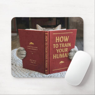 Cat Reading a Book About Training Humans Mouse Mat