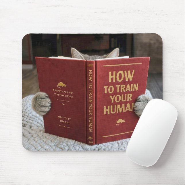 Cat Reading a Book About Training Humans Mouse Mat (With Mouse)