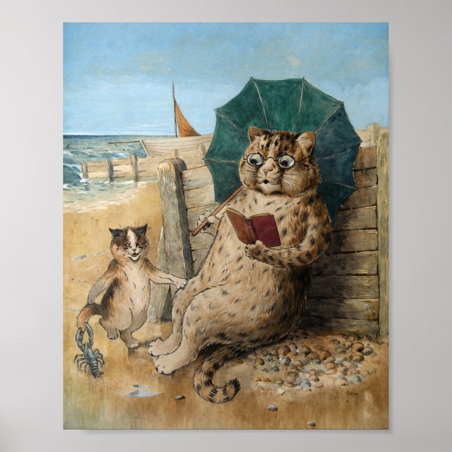 Cat Reading a Book by Louis Wain   Poster (Front)