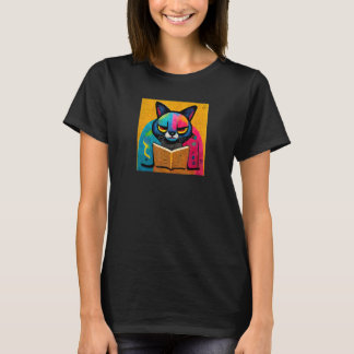 Cat Reading a Book  Design T-Shirt