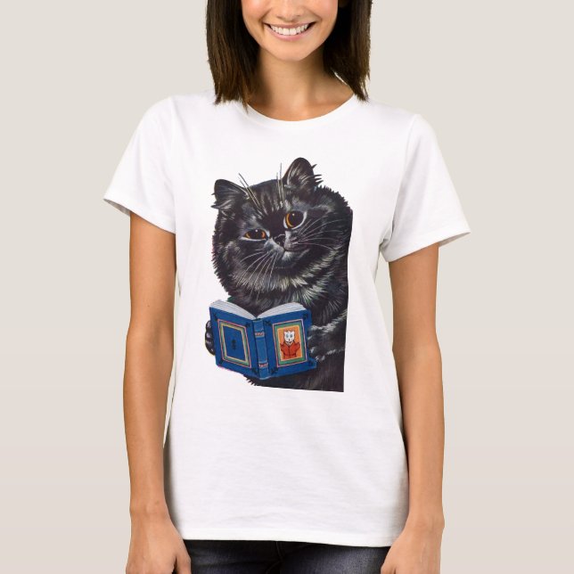 Cat Reading a Book, Louis Wain T-Shirt (Front)
