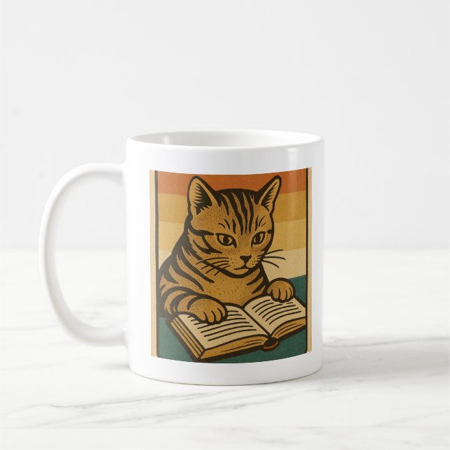 Cat Reading a Book Mug (Left)