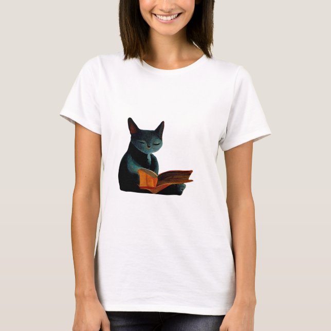 Cat reading a book T-Shirt (Front)
