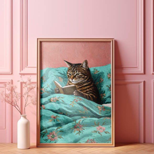 Cat Reading A Book Wall Art Poster Print (Creator Uploaded)