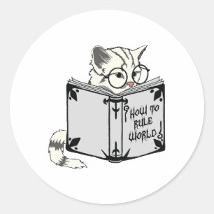 Cat Reading Book  Classic Round Sticker