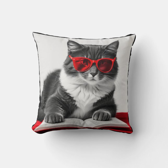 Cat Reading Book Cushion (Front)