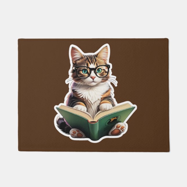 Cat Reading Book  Doormat (Front)