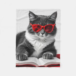 Cat Reading Book Fleece Blanket