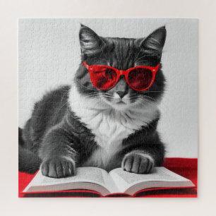 Cat Reading Book Jigsaw Puzzle