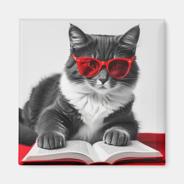 Cat Reading Book Magnet (Front)