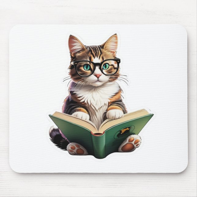 Cat Reading Book  Mouse Mat (Front)