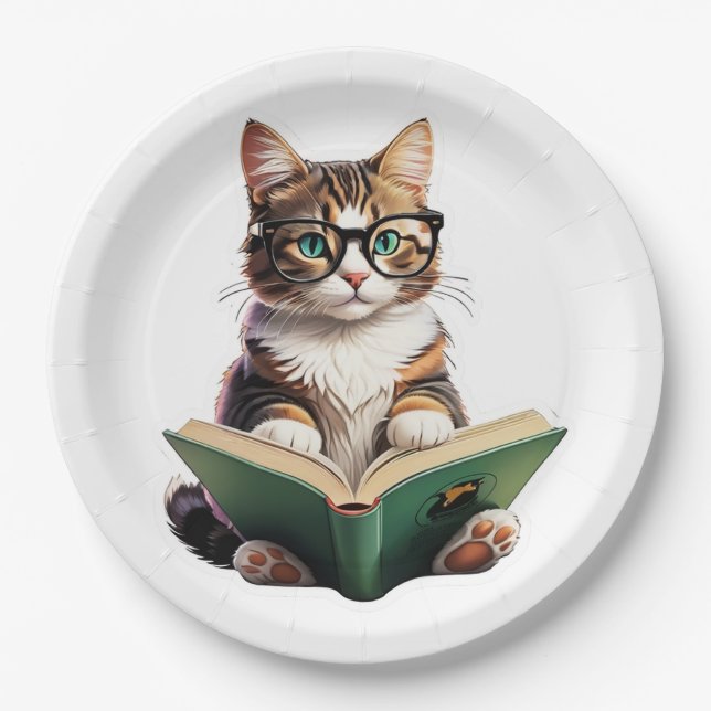 Cat Reading Book  Paper Plate (Front)