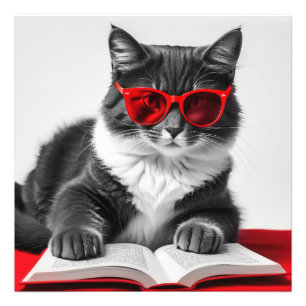 Cat Reading Book Photo Print