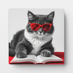 Cat Reading Book Plaque