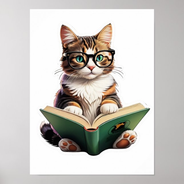 Cat Reading Book  Poster (Front)