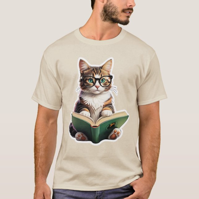Cat Reading Book  T-Shirt (Front)