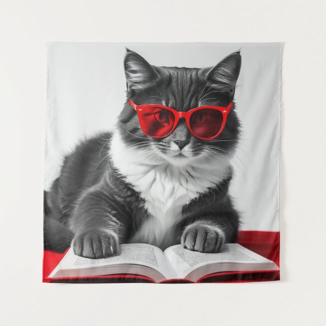 Cat Reading Book Tapestry (Front)