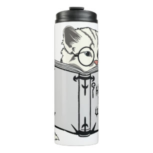 Cat Reading Book Thermal Tumbler