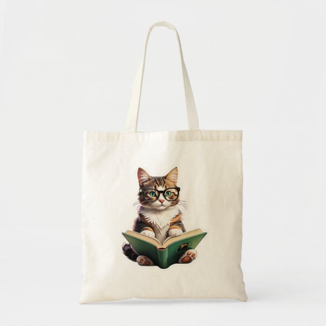 Cat Reading Book  Tote Bag (Front)