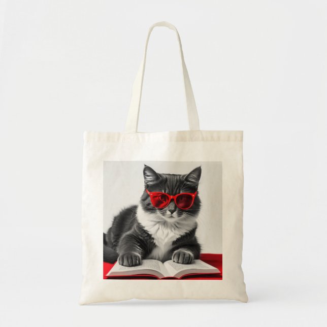 Cat Reading Book Tote Bag (Front)