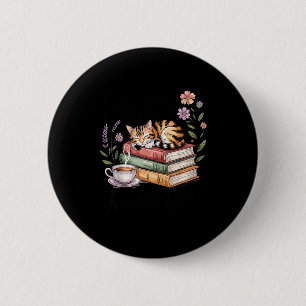 Cat reading books coffee lover cute graphic man 6 cm round badge