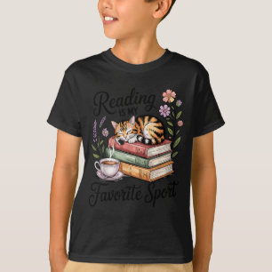Cat reading books coffee lover cute graphic man T-Shirt