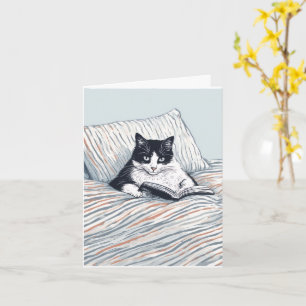 cat reading in bed card