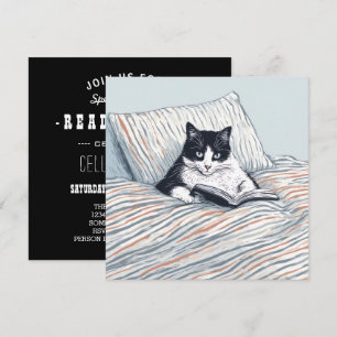 cat reading in bed invitation