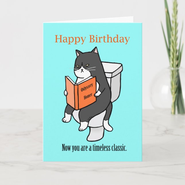 Cat Reading on Toilet book Lover Funny Birthday  Thank You Card (Front)