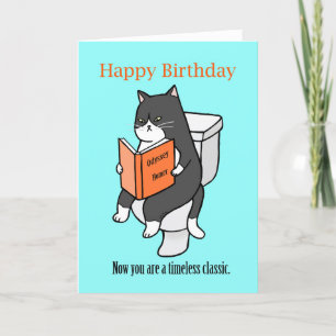 Cat Reading on Toilet book Lover Funny Birthday Thank You Card