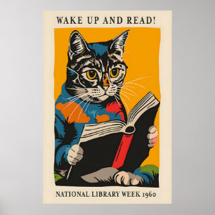 Cat Reading Poster - Wake Up and Read! - National