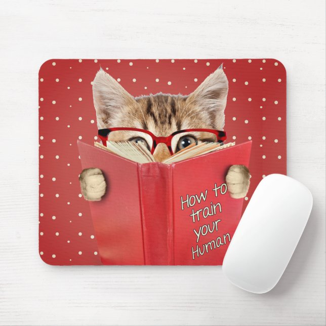 Cat Reading Reading Red Book   Mouse Mat (With Mouse)