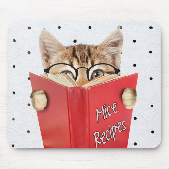 Cat Reading Recipe Book Mouse Mat (Front)