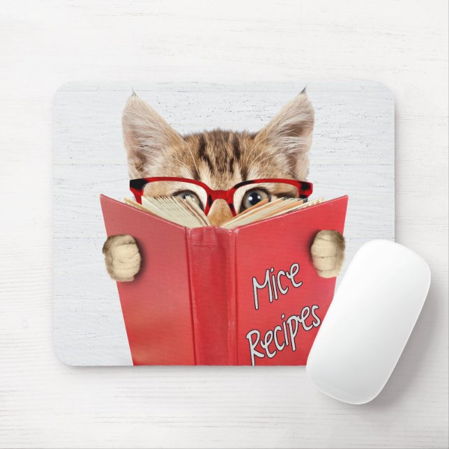 Cat Reading Recipe Book  Mouse Mat (With Mouse)