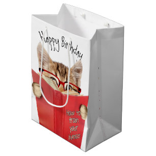 Cat Reading Red Book Birthday Medium Gift Bag