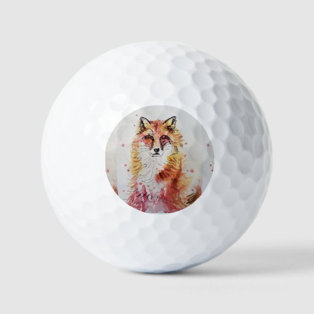 Cat Red Fox Watercolor Dad father Golf Balls (Front)