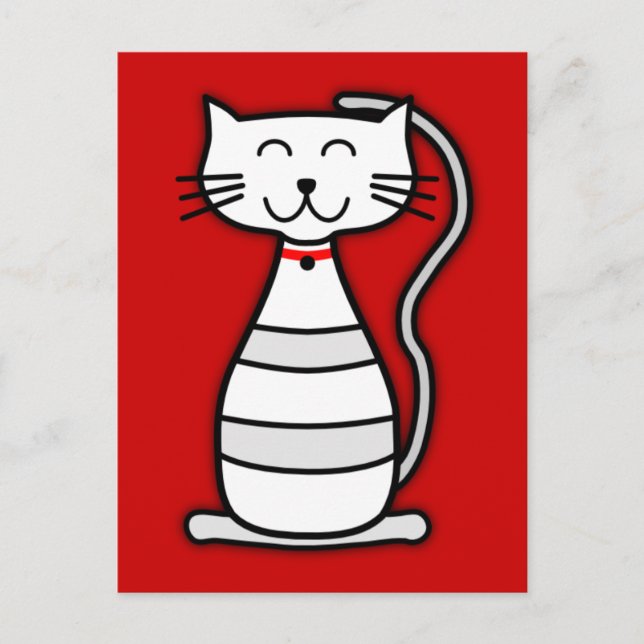 cat red grey black happy white cartoon kitten smil postcard (Front)