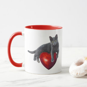 Cat Red Heart Mug