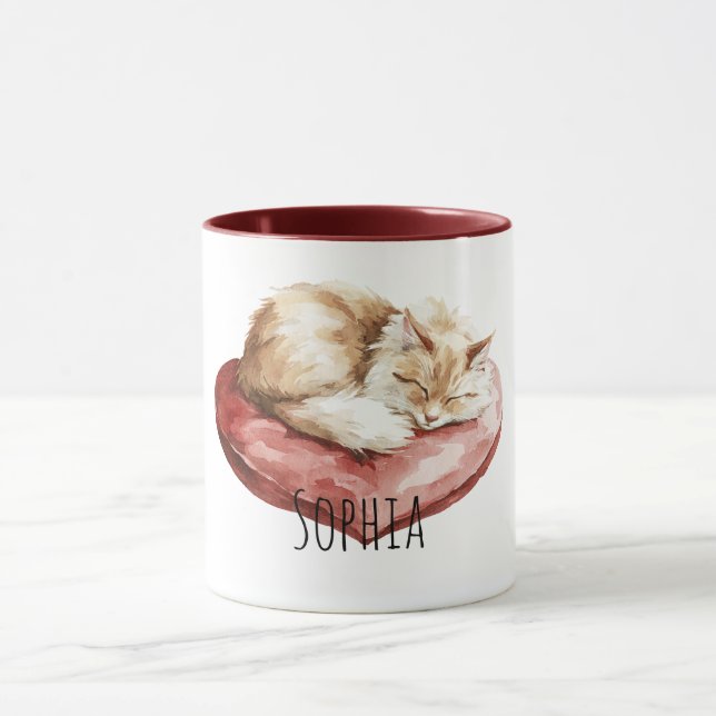 Cat Red Heart Pillow Mug (Center)