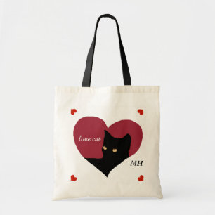 cat red love heart tote bag