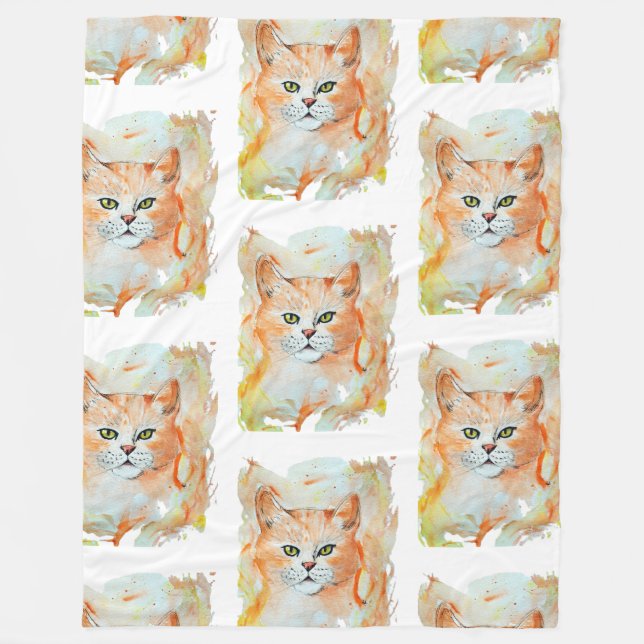 Cat Red Magic Humour Watercolor Mystic Fleece Blanket (Front)