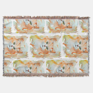 Cat Red Magic Humour Watercolor Mystic Throw Blanket